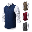 New Men's Retro Stand Collar Herringbone Senior Solid Color Suit Vest