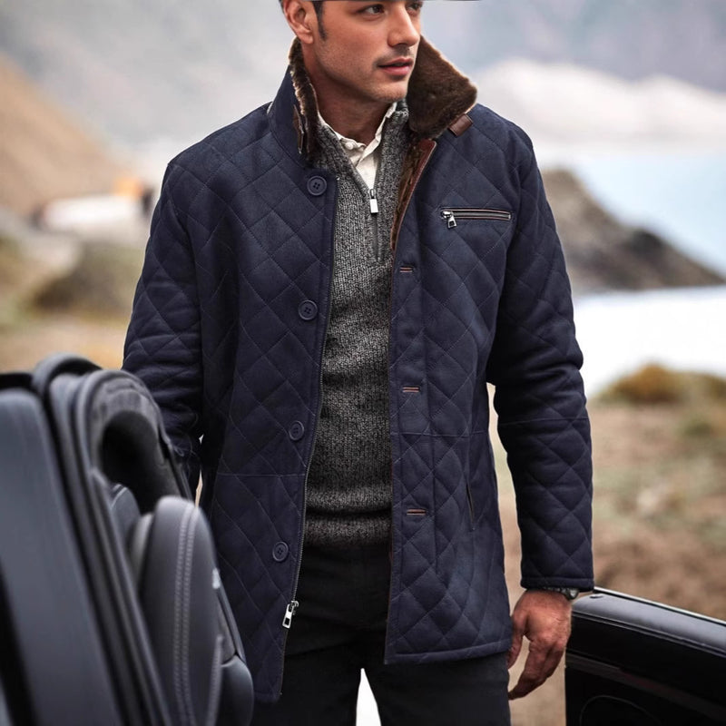 Quilted Fur Coat Long Fur Button Coat Jacket