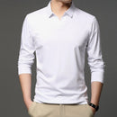Men’s Casual Cotton Long-Sleeve Shirt – Classic Solid Color, Comfortable Lapel Design
