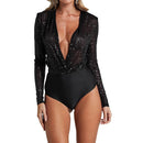 Glamorous Sequin Jumpsuit for Women – Long Sleeve Deep V
