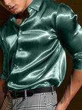 Men's Shirt Fashion Shiny Surface Lapel Long Sleeve Solid Color