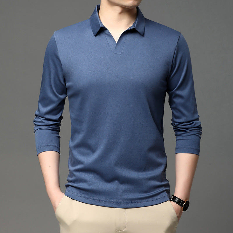 Men’s Casual Cotton Long-Sleeve Shirt – Classic Solid Color, Comfortable Lapel Design