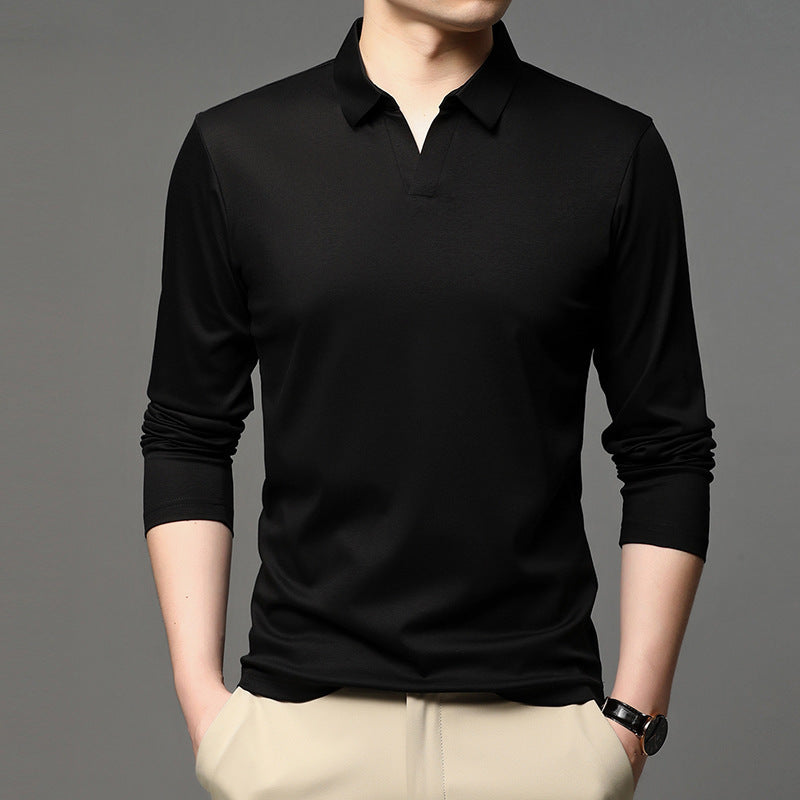 Men’s Casual Cotton Long-Sleeve Shirt – Classic Solid Color, Comfortable Lapel Design