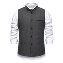 New Men's Retro Stand Collar Herringbone Senior Solid Color Suit Vest