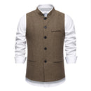 New Men's Retro Stand Collar Herringbone Senior Solid Color Suit Vest